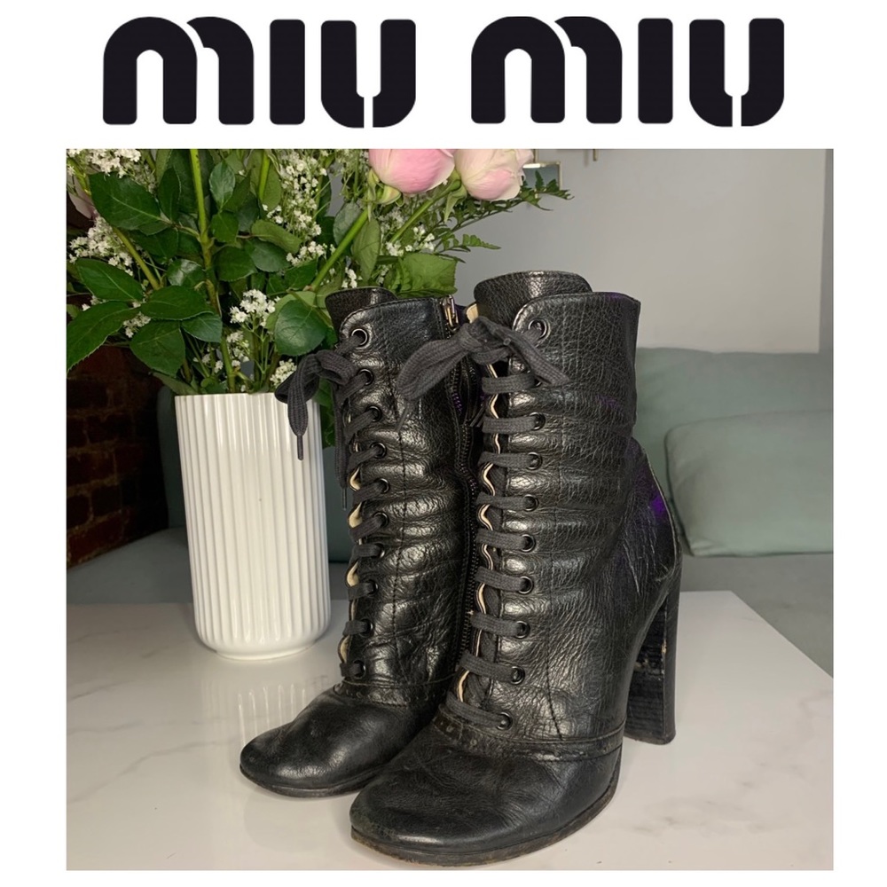 Miu Miu leather lace-up boots